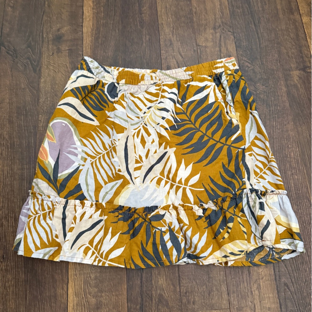 Tropical Leaf Linen Skirt